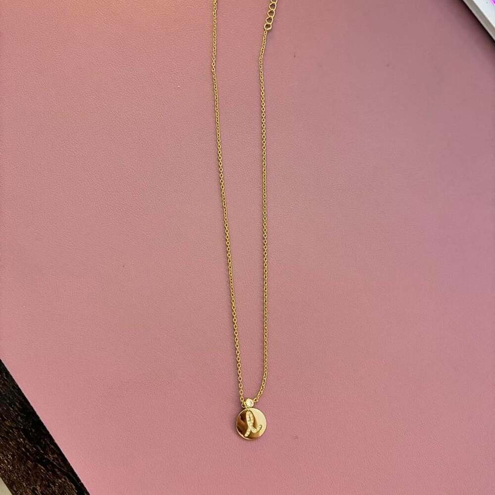 Gold Initial L Pendant Necklace with Pavé Crystals